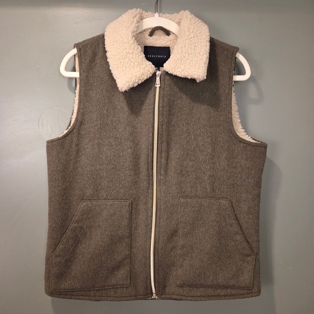 Sanctuary Women's Sherpa Lined Full Zip Vest Cozy Heavyweight,‎ Size S, Green